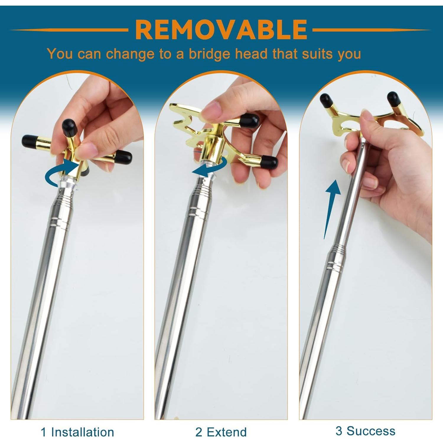 AccEncyc Retractable Billiards Cue Bridge Snooker Pool Bridge Stick Retractable Billiards Cue Stick Bridge with 3 Pcs Removable Bridge Head Pool Cue Table Accessories for Game, Competition