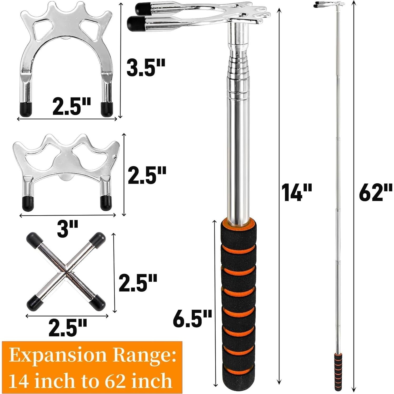 Puente de Taco de Billar Retráctil Pumtus con 3 Cabezas de Latón