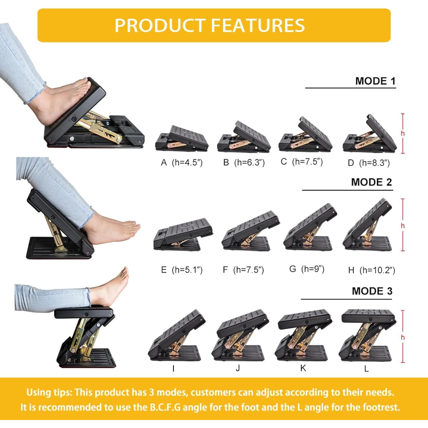 Reposapiés Ajustable HiHydro BN-E03-2C-01 Marrón 4 Niveles