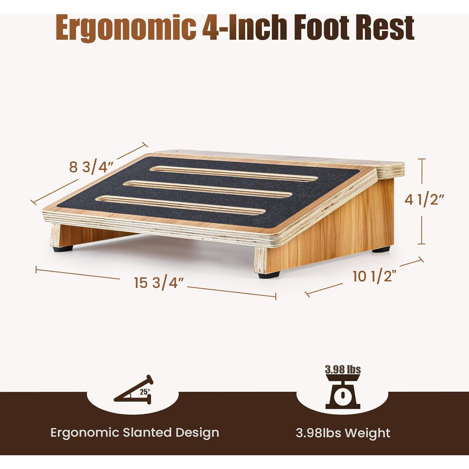 Reposapiés Ergonómico StrongTek de Madera, 40 cm, Antideslizante