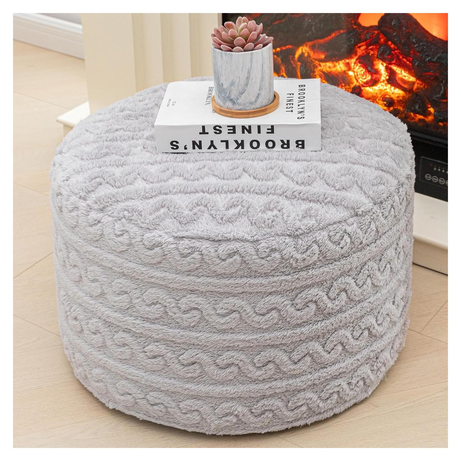 Pouf Redondo Asuprui Puff Ottoman 51x31 cm Gris Claro