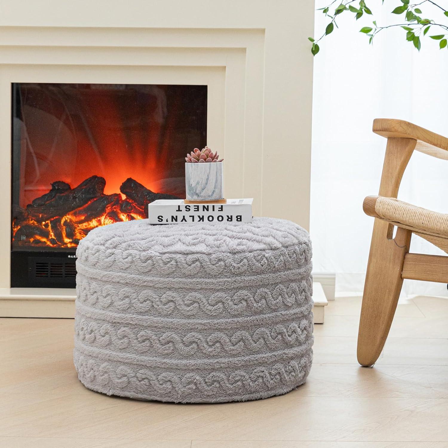 Pouf Redondo Asuprui Puff Ottoman 51x31 cm Gris Claro