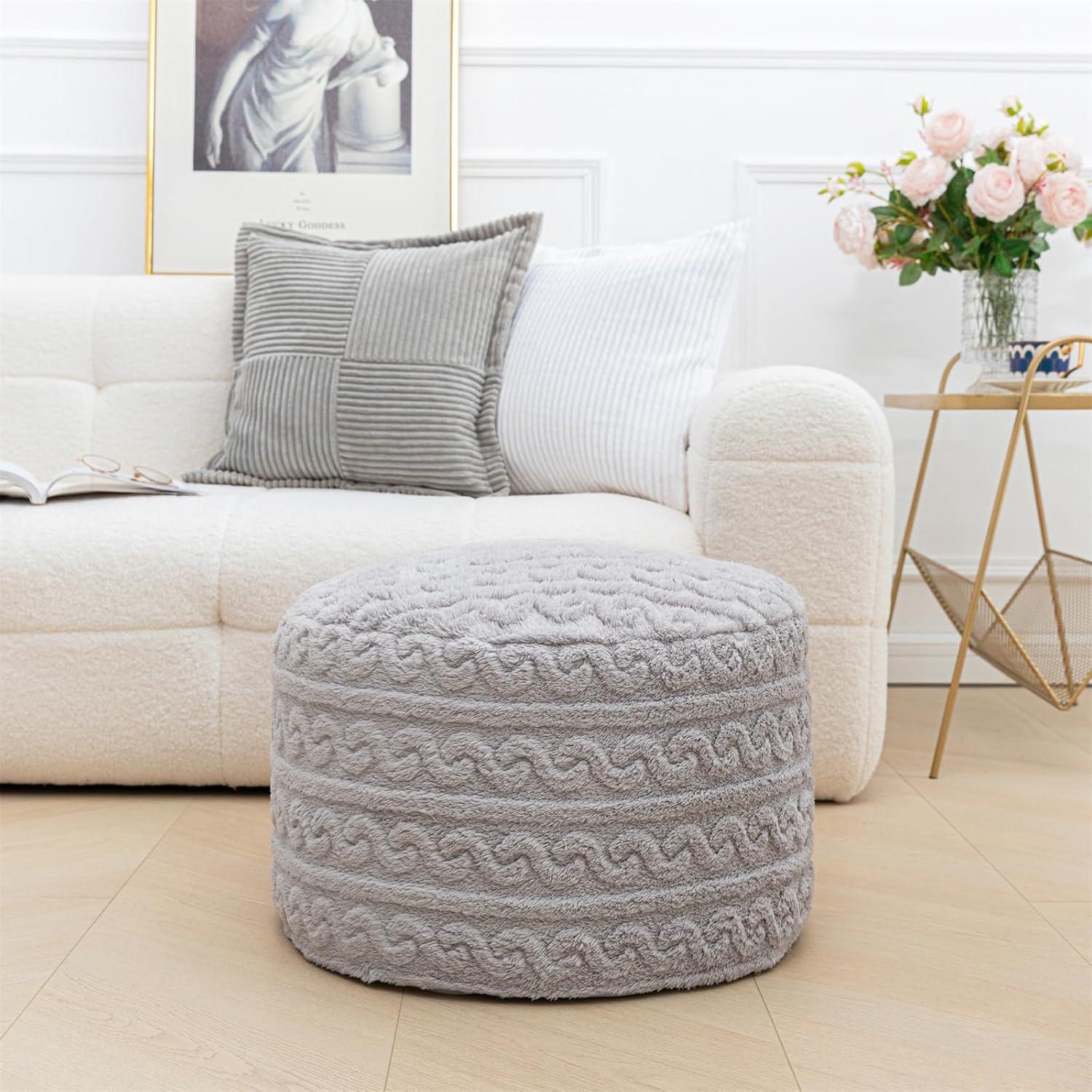 Pouf Redondo Asuprui Puff Ottoman 51x31 cm Gris Claro