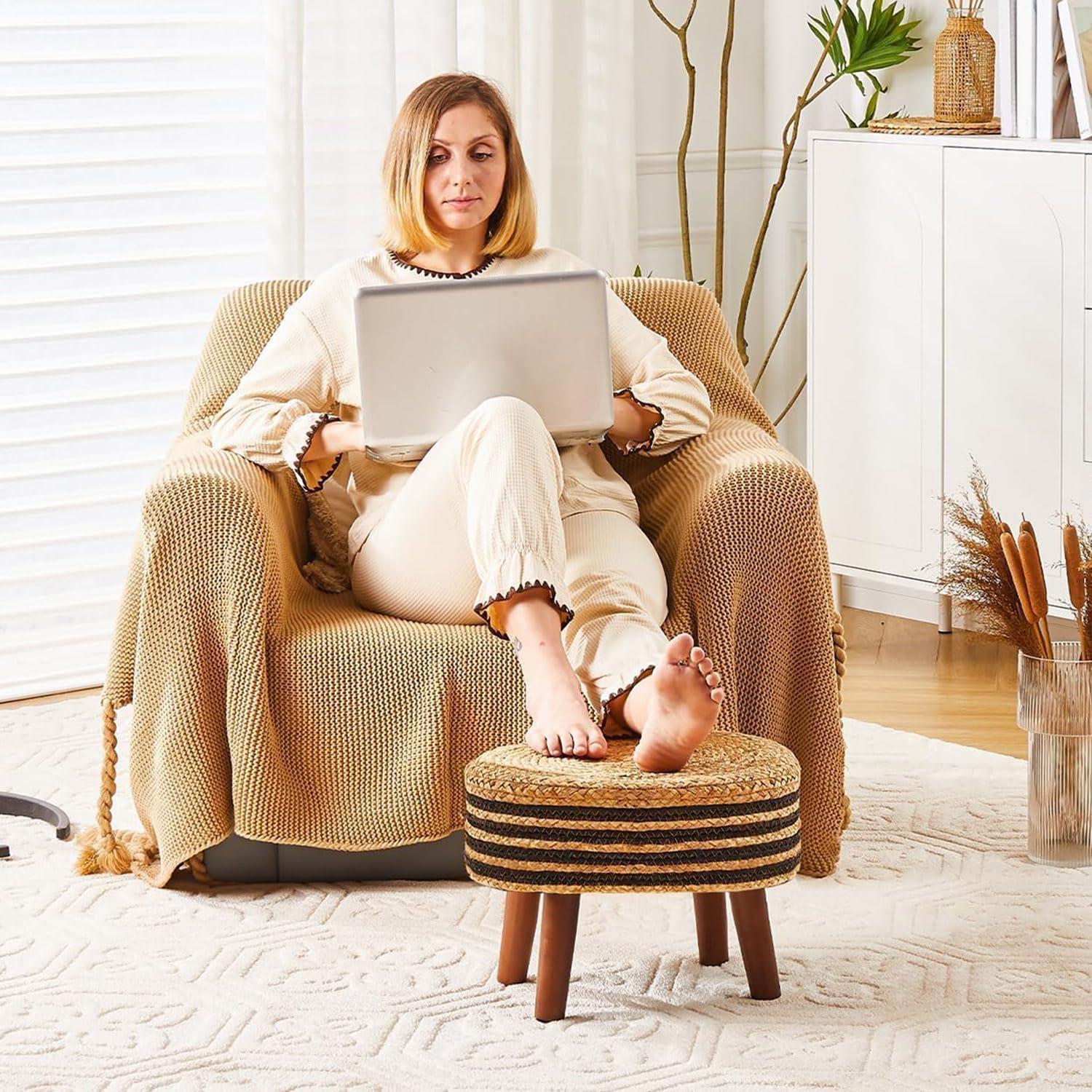 Otoman Redondo Cpintltr de Yute Natural 33cm - Reposapiés Acolchado