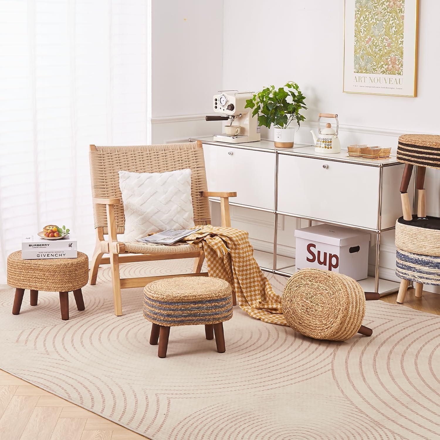 Otoman Redondo Cpintltr de Yute Natural 33cm - Reposapiés Acolchado