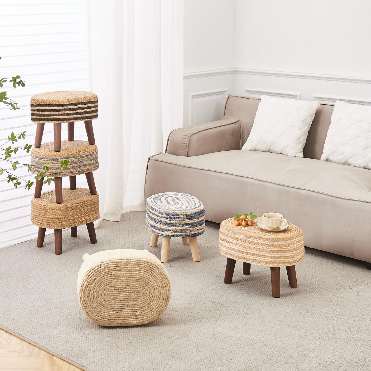 Otoman Redondo Cpintltr de Yute Natural 33cm - Reposapiés Acolchado