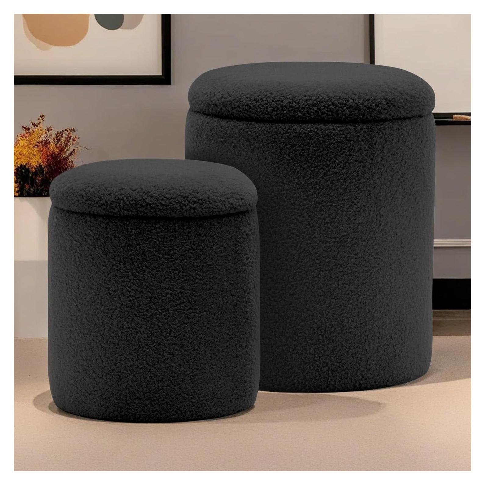 Conjunto de 2 Ottomans Redondos YSICK con Almacenamiento Negro