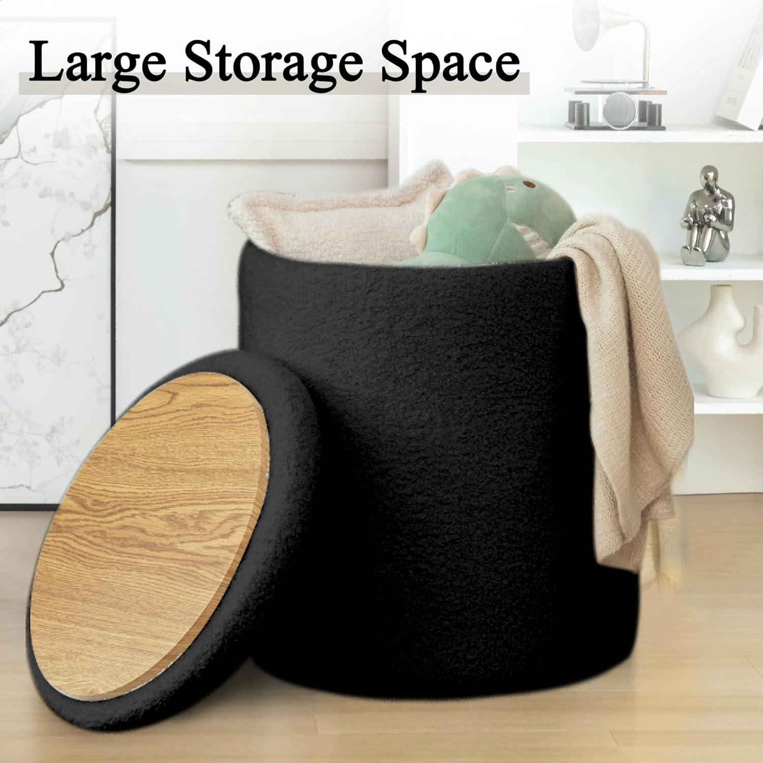 Conjunto de 2 Ottomans Redondos YSICK con Almacenamiento Negro