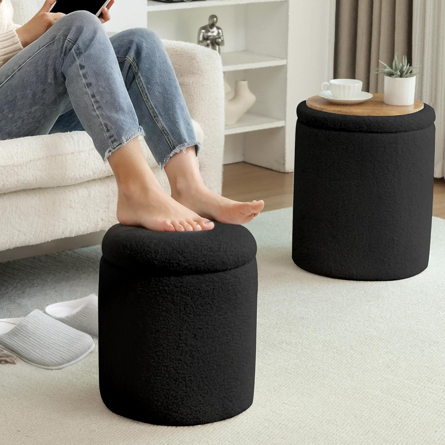 Conjunto de 2 Ottomans Redondos YSICK con Almacenamiento Negro