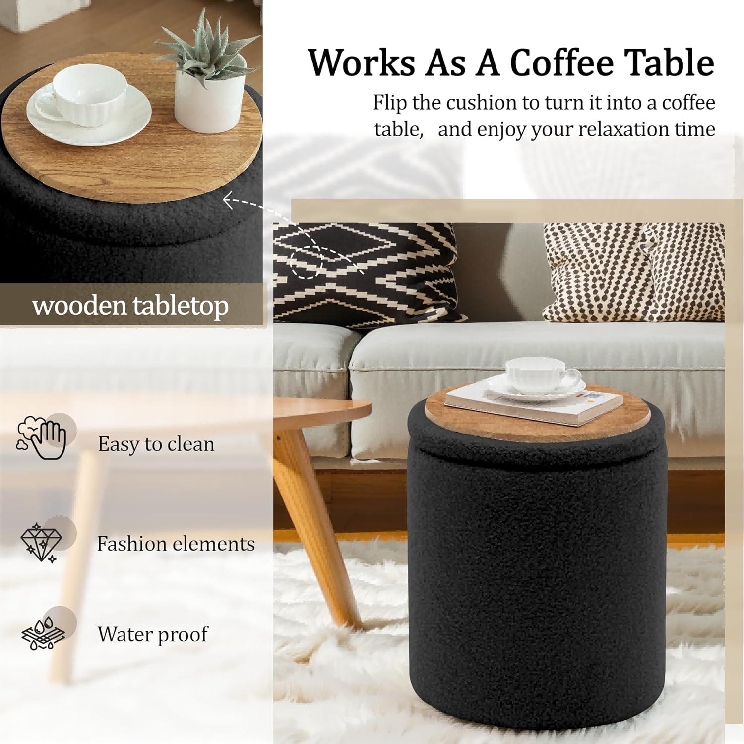 Conjunto de 2 Ottomans Redondos YSICK con Almacenamiento Negro