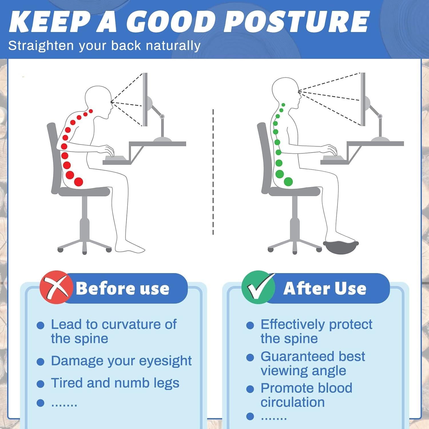 Reposapiés Ergonómico de Madera Taiyin 40x27.8x11 cm