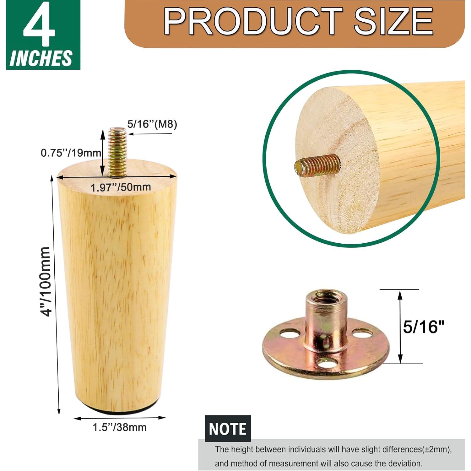 Juego de 4 patas de muebles Yaliuliu redondas 10.16 cm madera