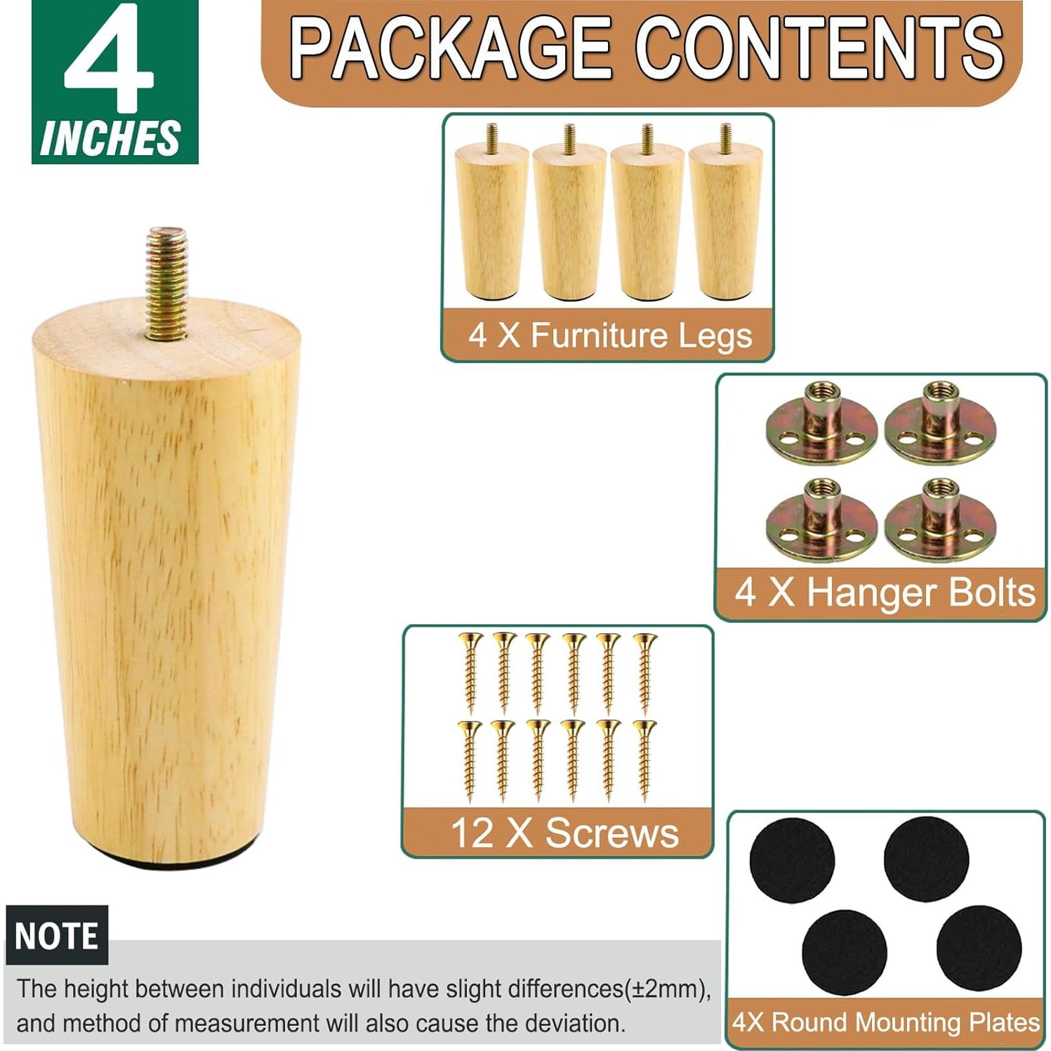 Juego de 4 patas de muebles Yaliuliu redondas 10.16 cm madera