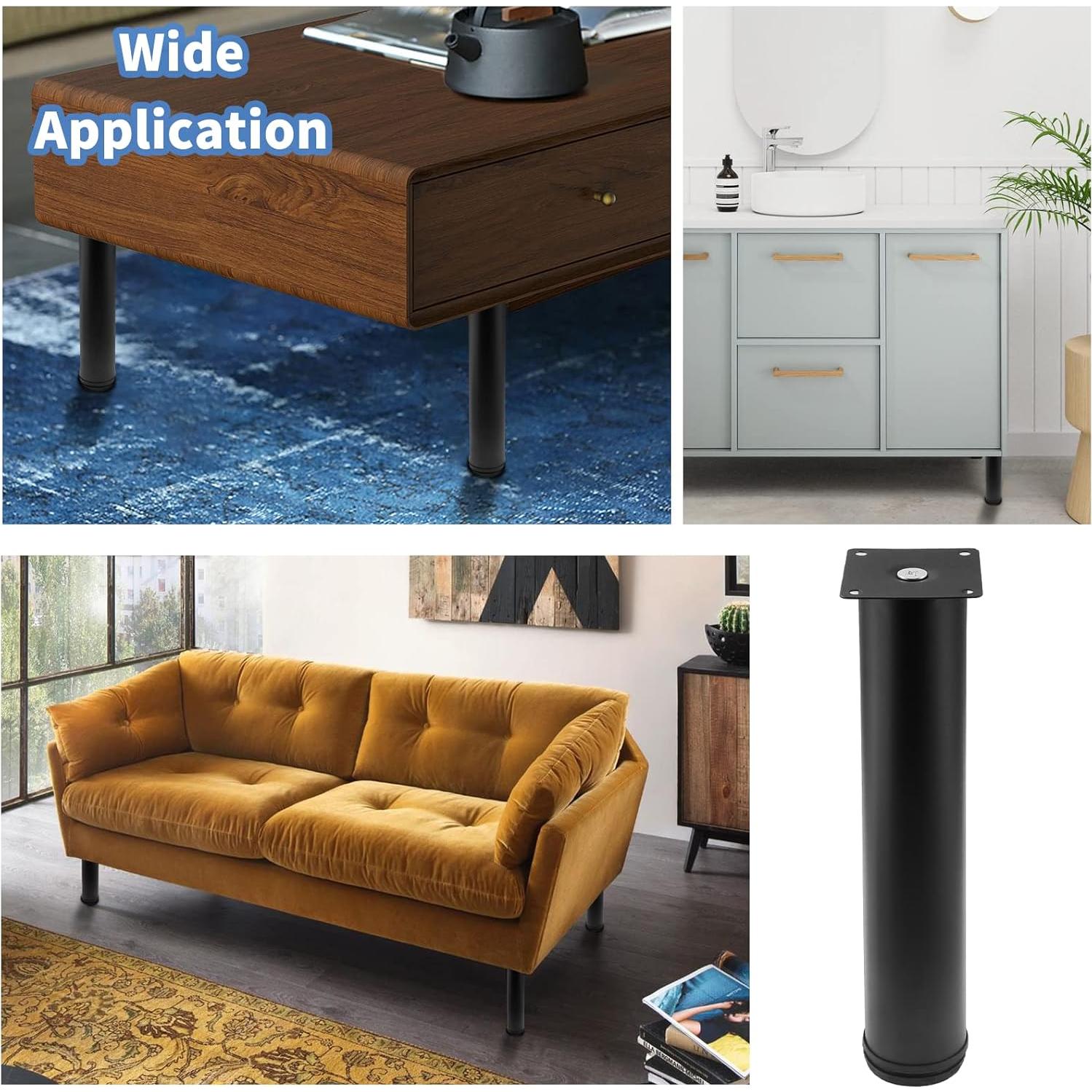 Juego de 4 patas ajustables Kyuionty 30.48 cm acero negro