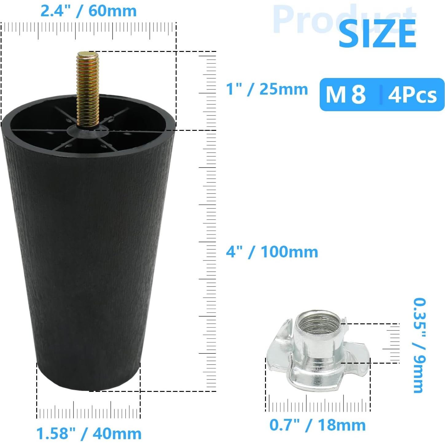 Patas de Sofá Murtenze 4 Pcs 100mm Plástico Redondeadas
