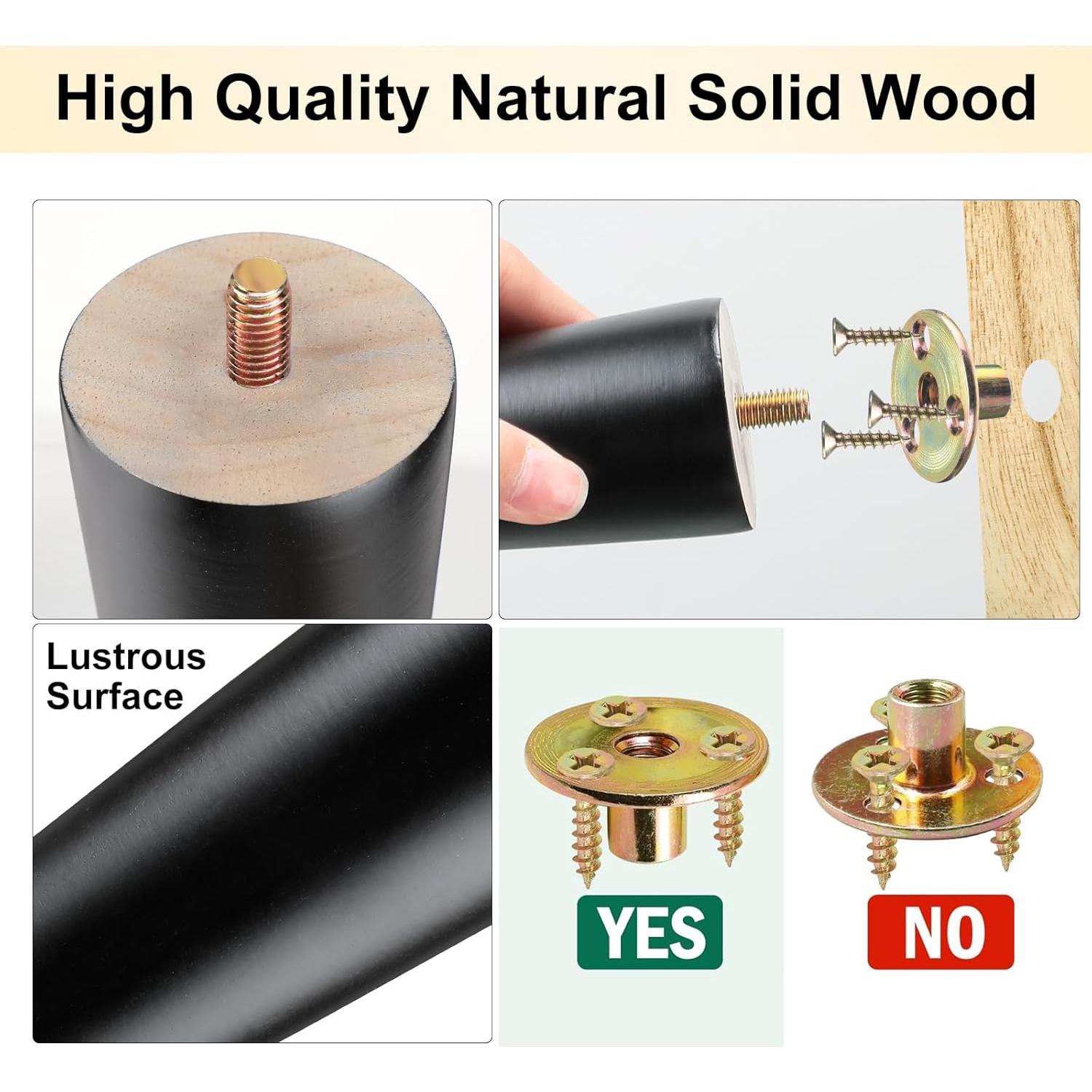 Patas de Muebles Maitys 10 cm Negras - 16 Pcs de Madera