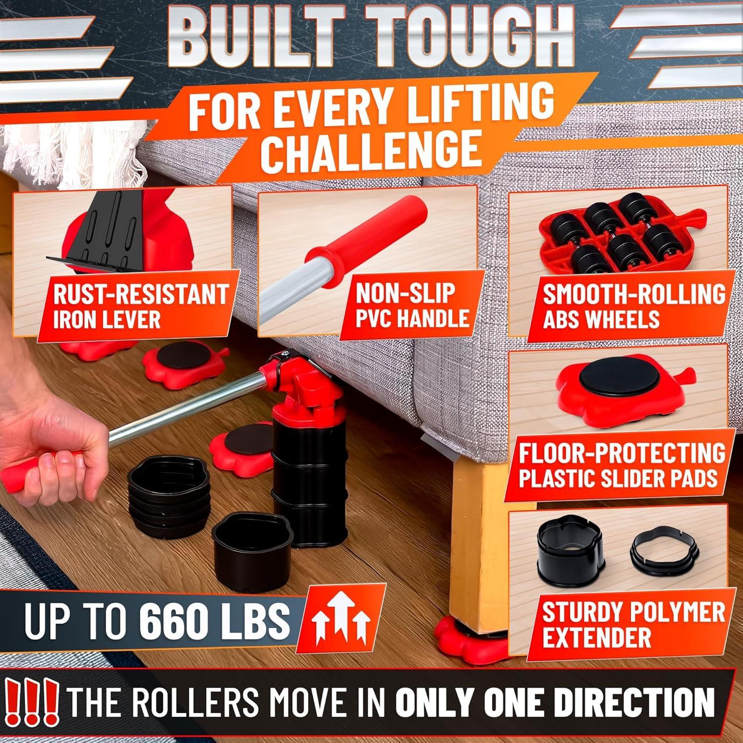 Elevador de Muebles Pesados Lagarto ROJO - Carga 299 Kg