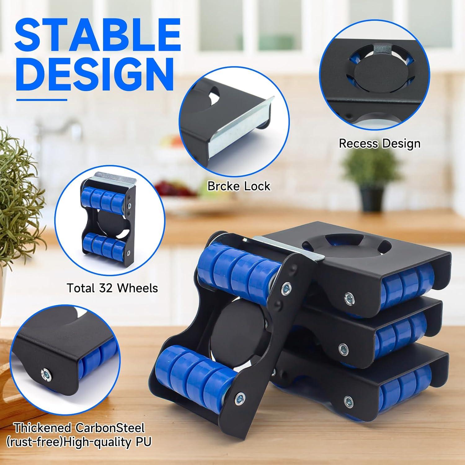 Juego de Herramientas para Levantar Muebles Skyzntn - 4 Deslizadores de Metal con Ruedas - Capacidad 340kg