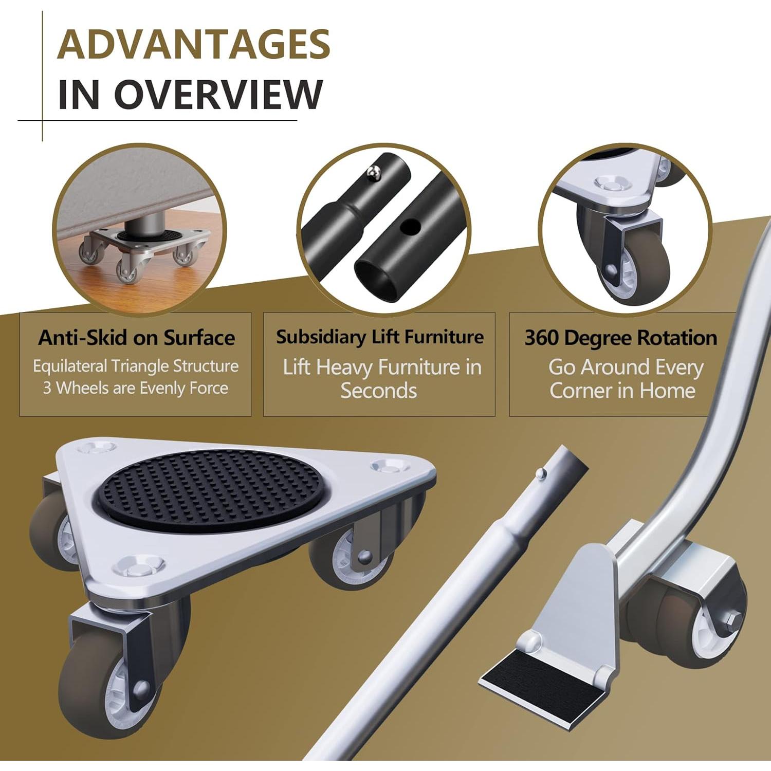 Conjunto Mover Muebles ONEON - 4 Dolly + 1 Elevador 720 kg