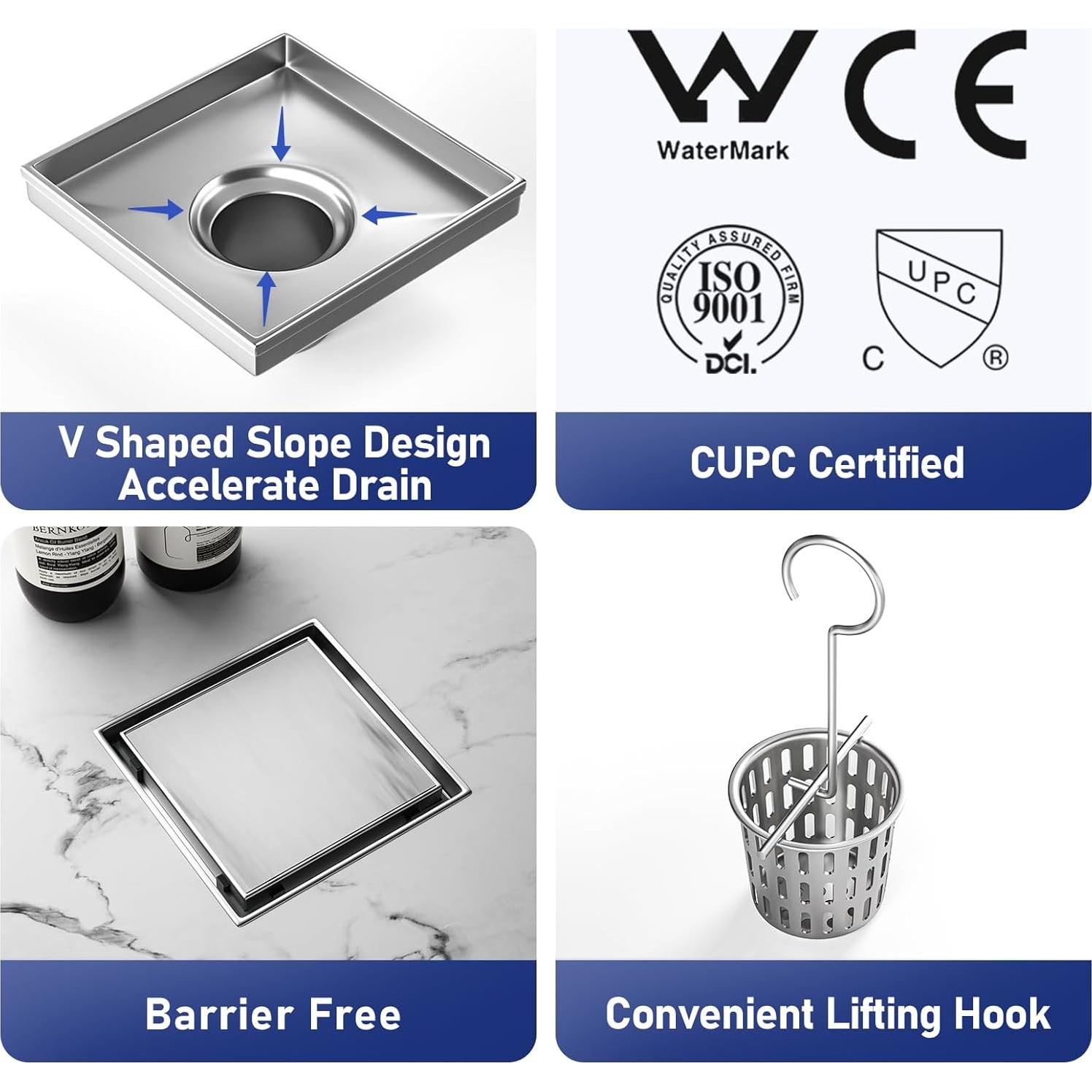Desagüe de Ducha Cuadrado 15.24 cm Bernkot Acero Inoxidable