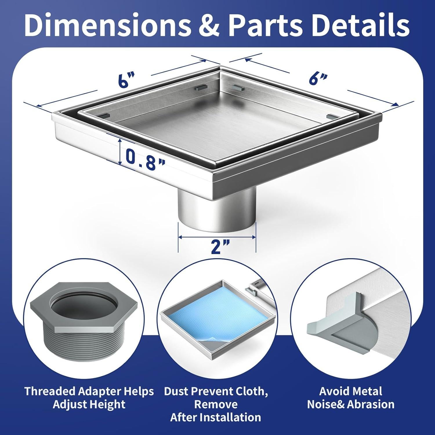 Desagüe de Ducha Cuadrado 15.24 cm Bernkot Acero Inoxidable