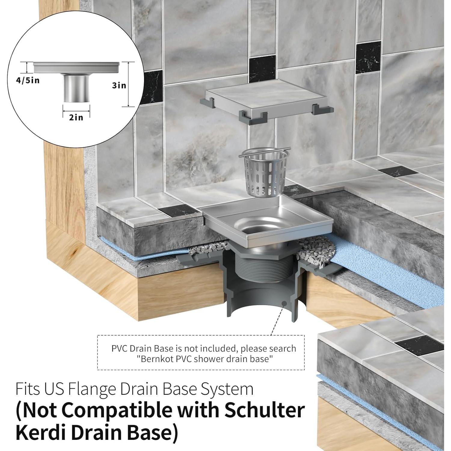 Desagüe de Ducha Cuadrado 15.24 cm Bernkot Acero Inoxidable