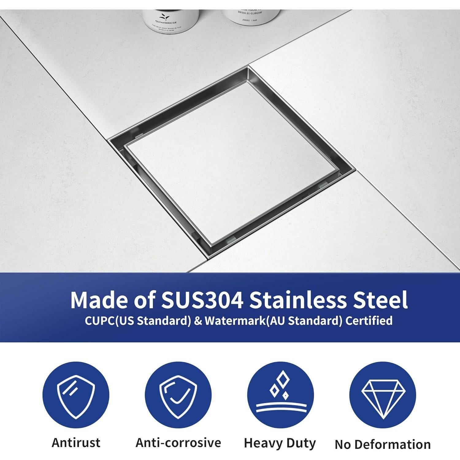 Desagüe de Ducha Cuadrado 15.24 cm Bernkot Acero Inoxidable