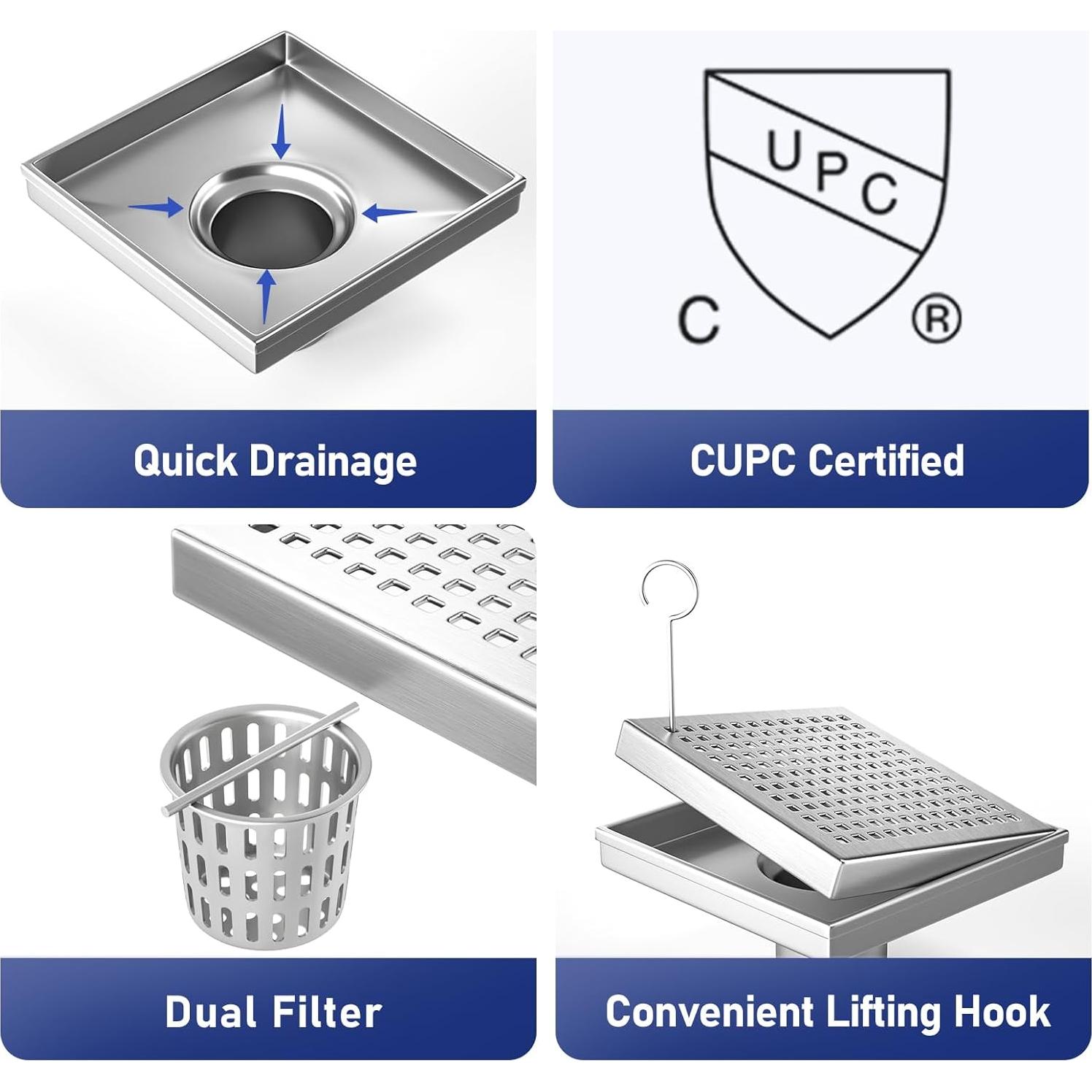 Desagüe de Ducha Cuadrado 15.24 cm Bernkot Acero Inoxidable