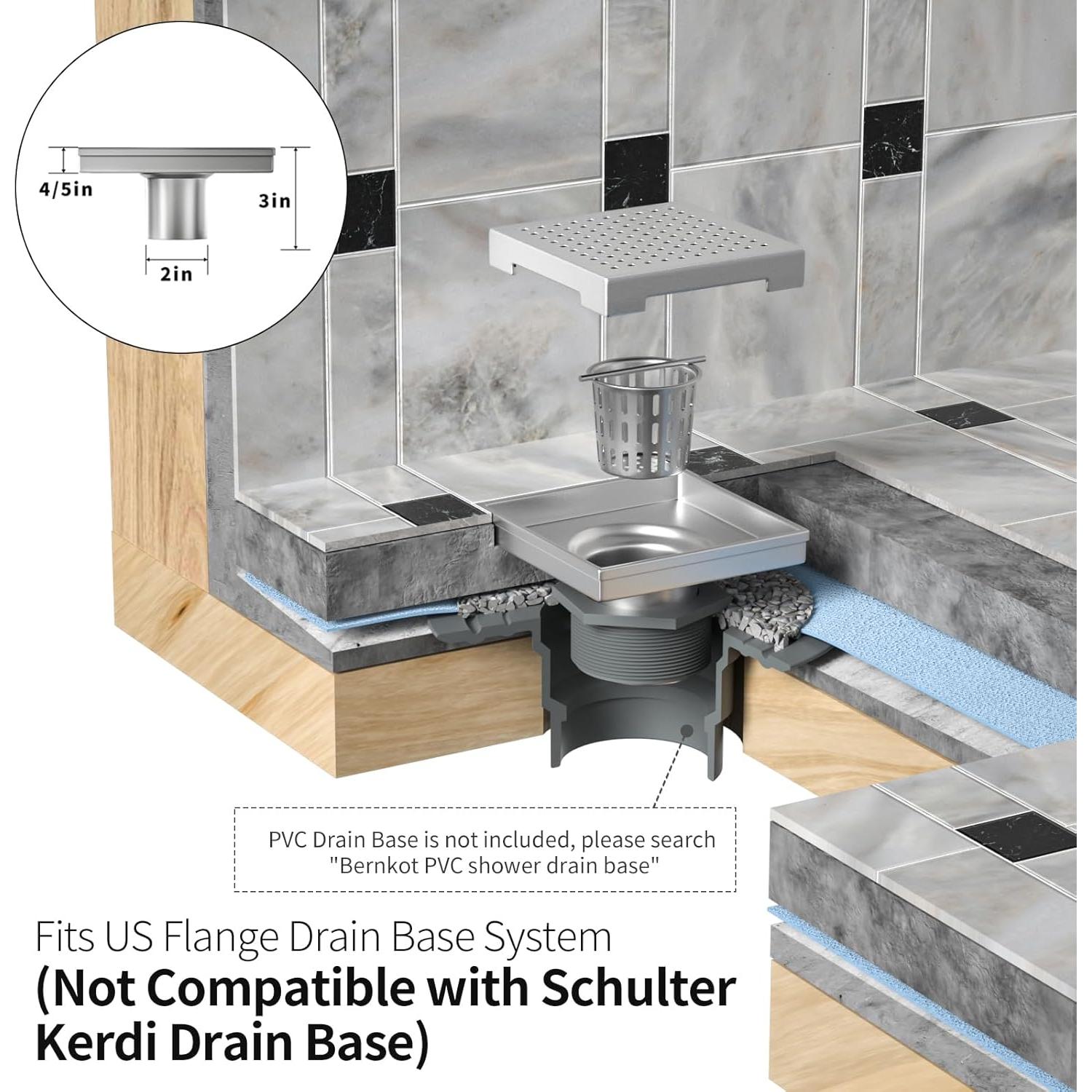 Desagüe de Ducha Cuadrado 15.24 cm Bernkot Acero Inoxidable