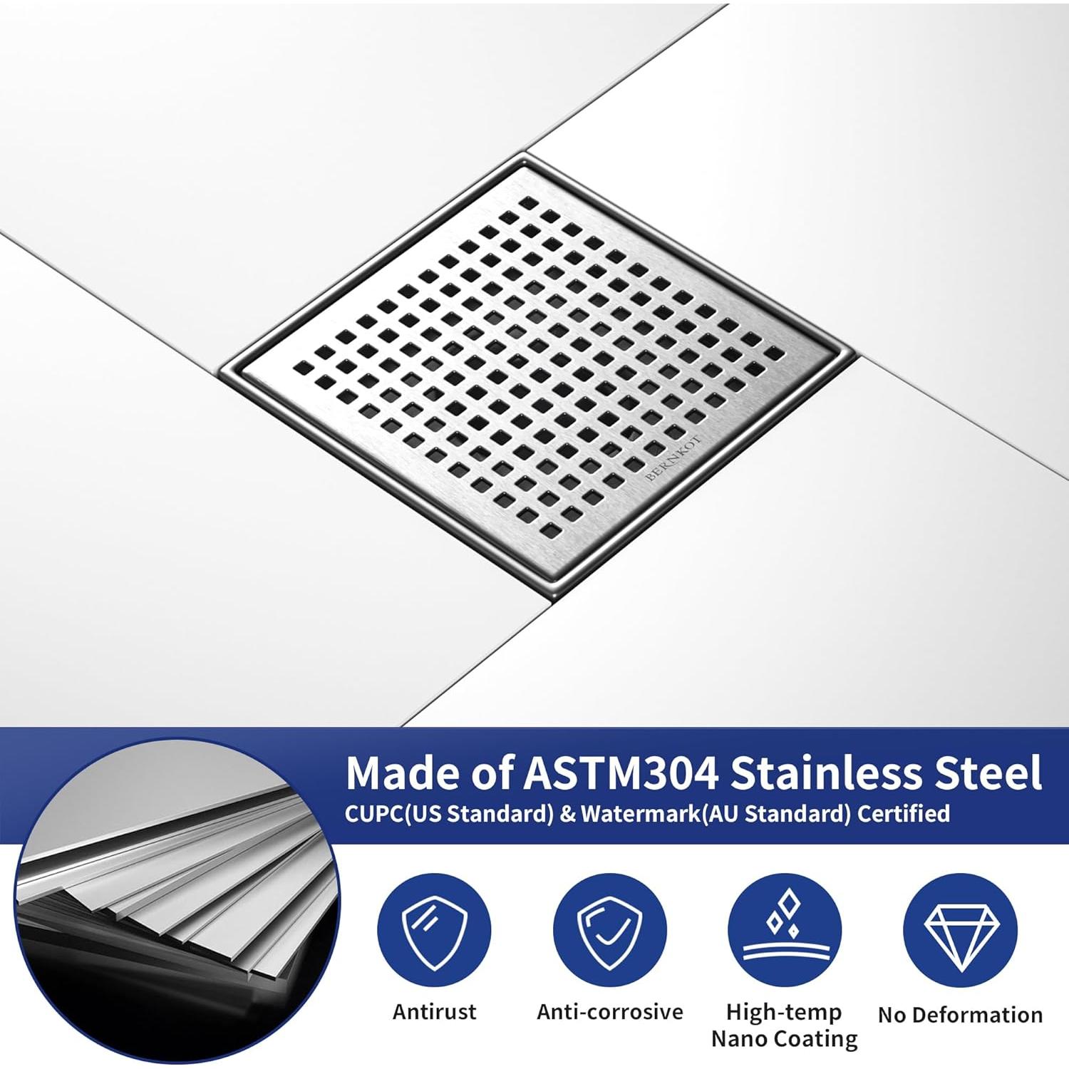 Desagüe de Ducha Cuadrado 15.24 cm Bernkot Acero Inoxidable