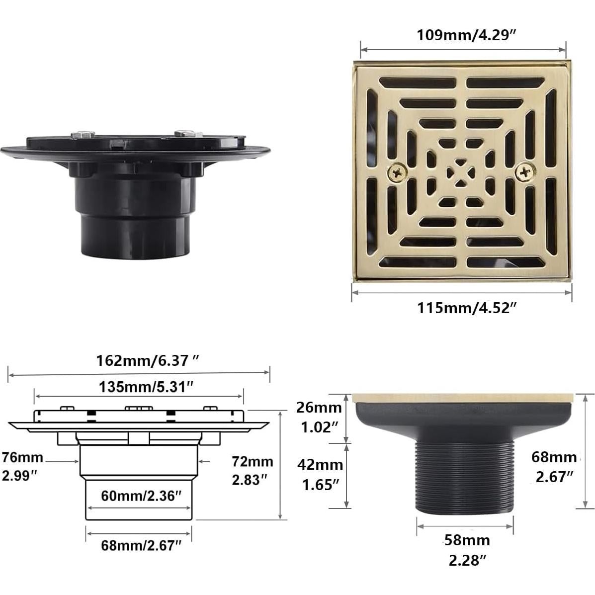Drenaje de Ducha Cuadrado RANDOM 10 cm Dorado Cepillado SUS304