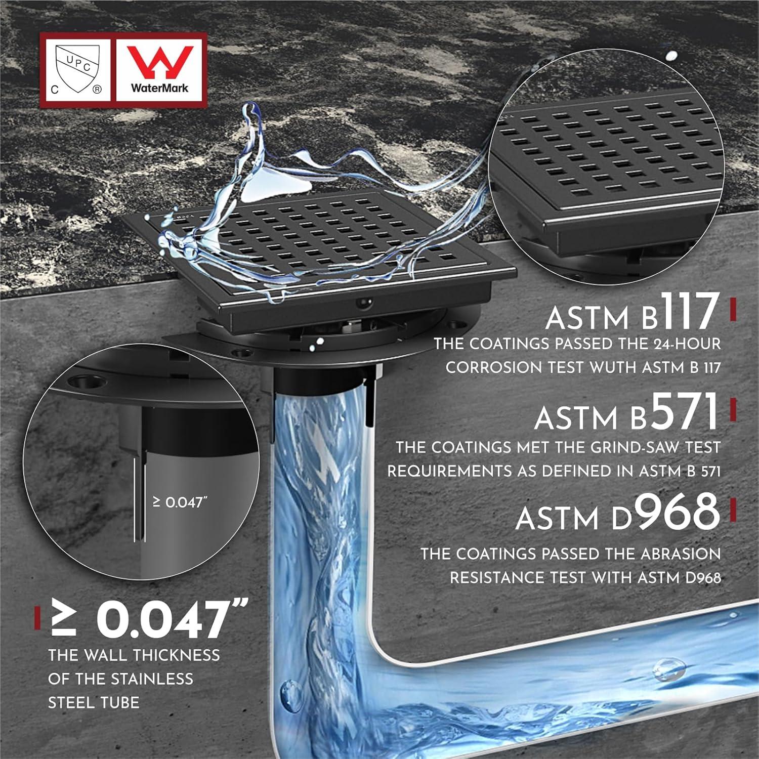 Drenaje de Ducha Cuadrado WEBANG 15.24 cm Acero Inoxidable Negro Mate