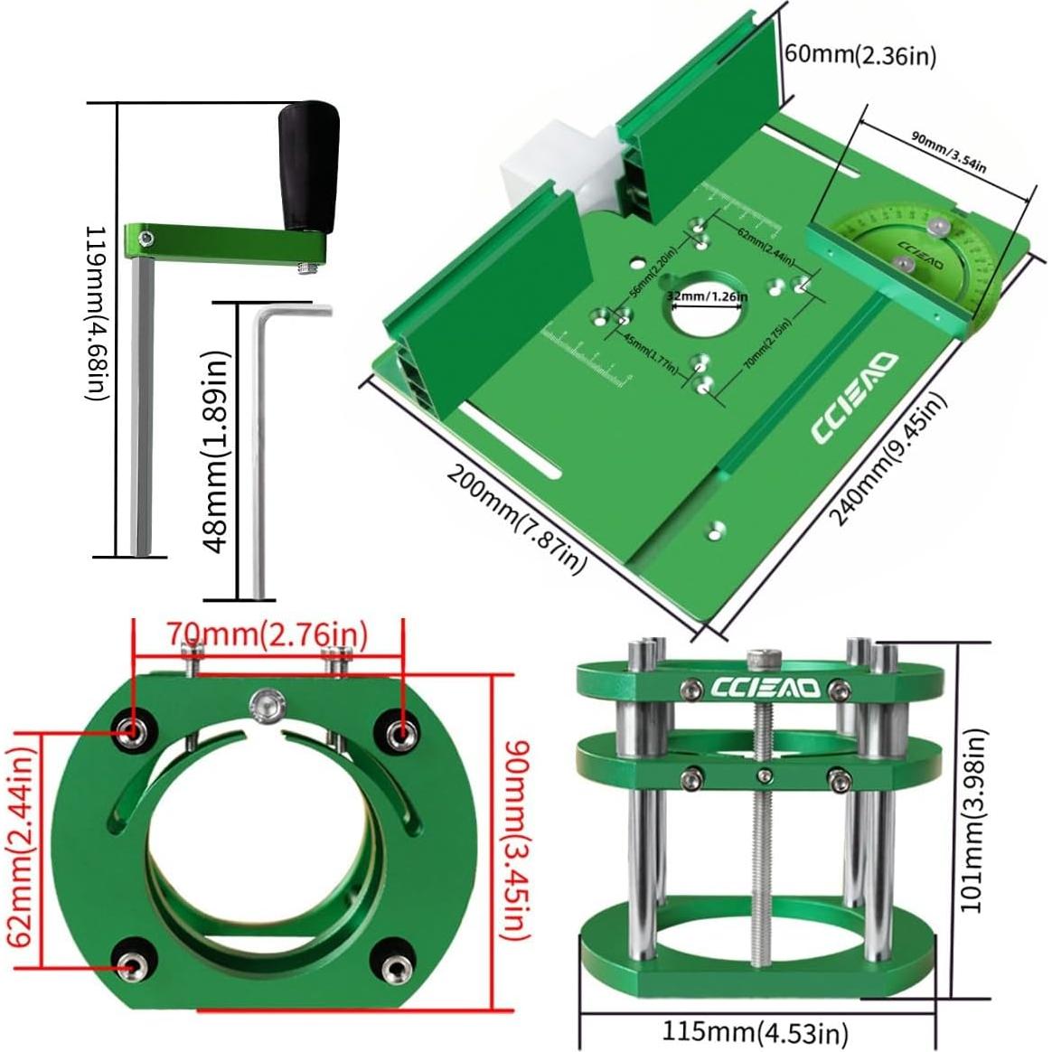 Router Table Lift System for 65mm Diameter Motors, Router Lift Base with Router Table Insert Plate for Router Working Benches Woodworking Engraving DIY Tools