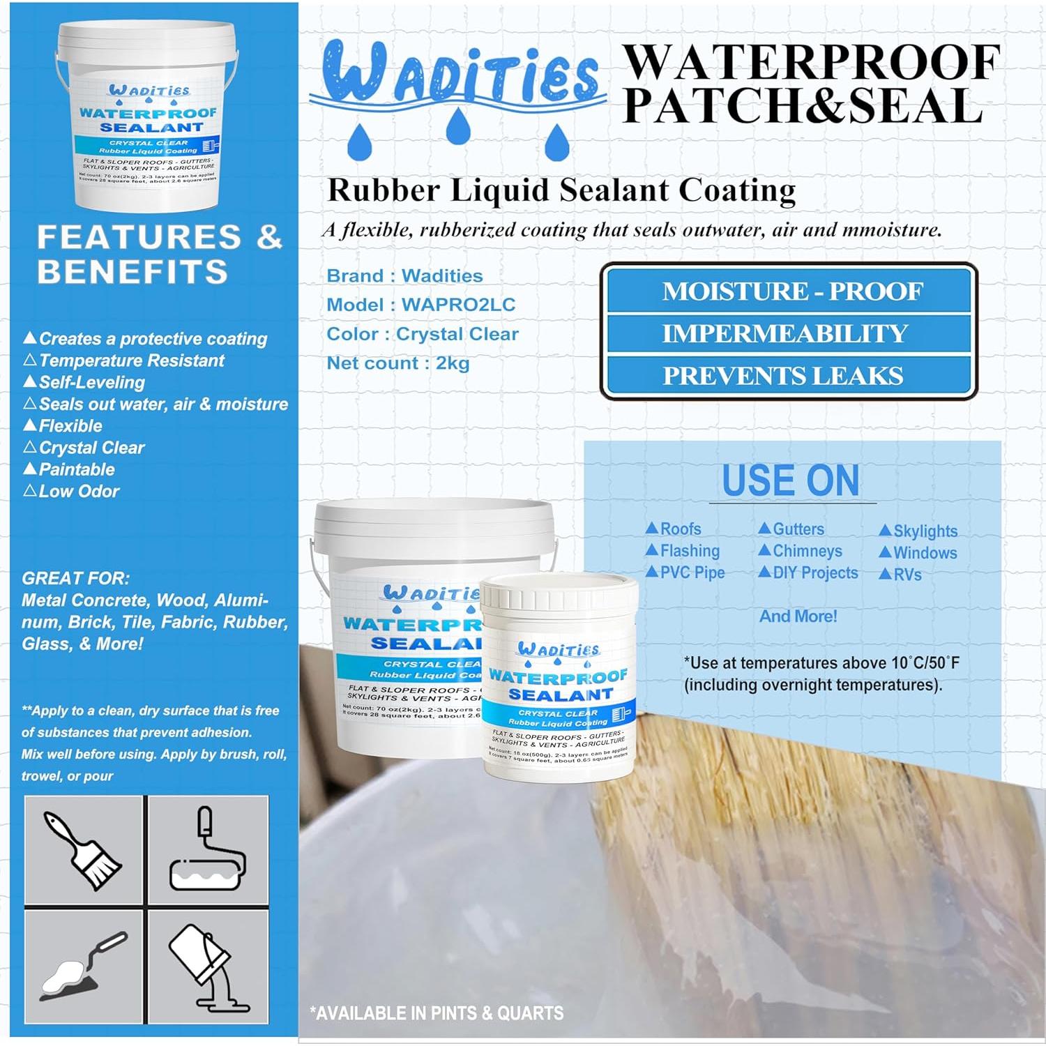 Sellador Impermeable Transparente 2L Wadities para Paredes y Techos