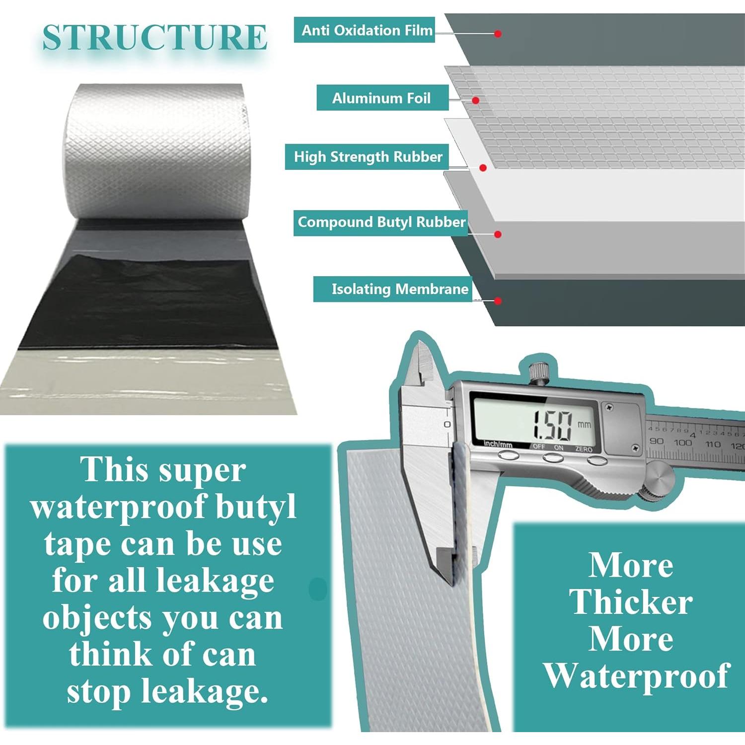 Cinta Butílica Impermeable MEANHDAG 10 cm x 5 m para Reparación