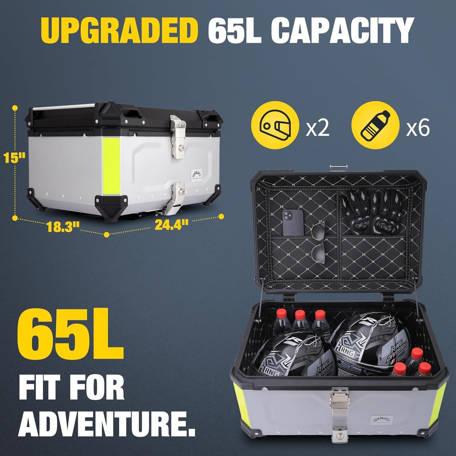 Caja Superior de Motocicleta Gurblofy 65L Aluminio Impermeable