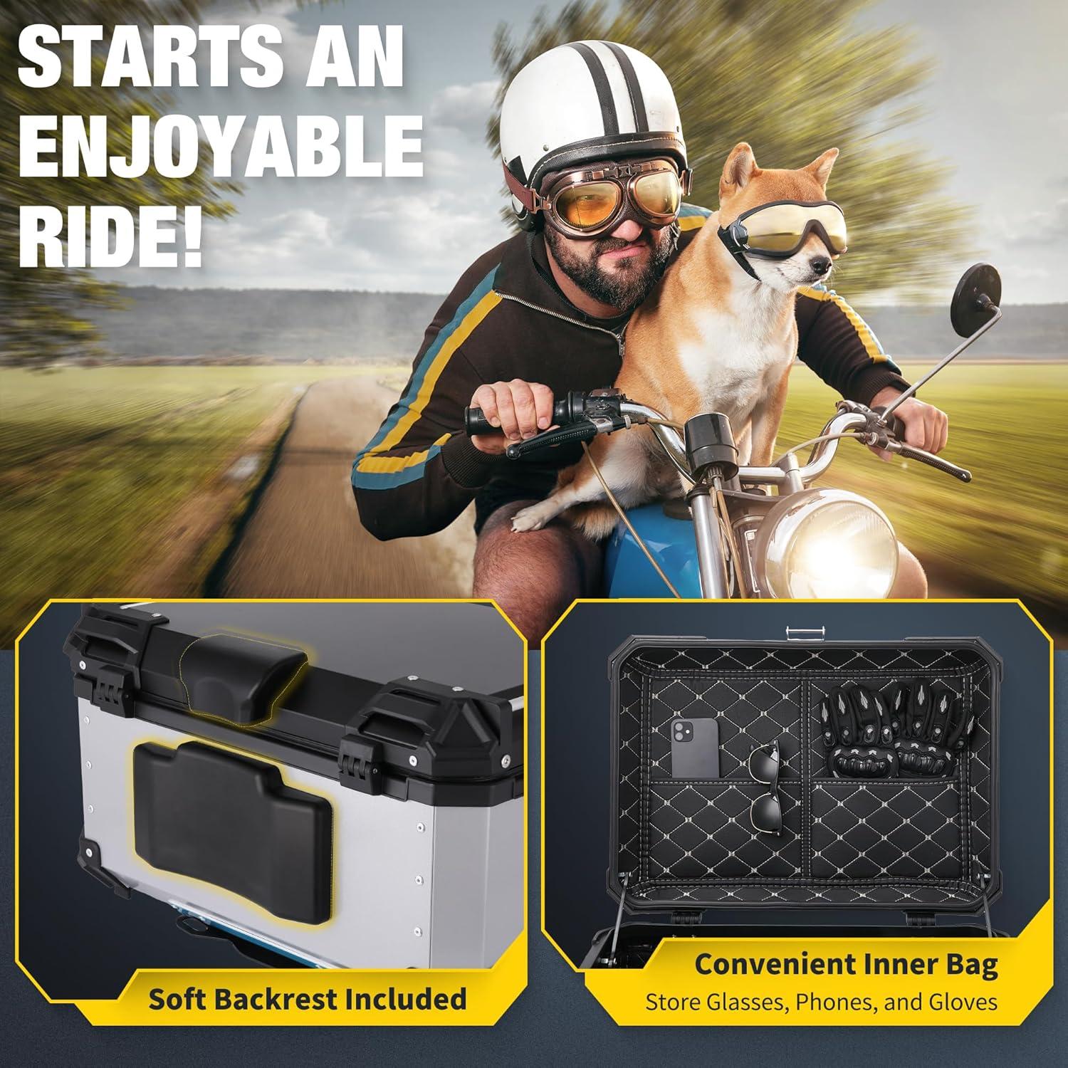 Caja Superior de Motocicleta Gurblofy 65L Aluminio Impermeable