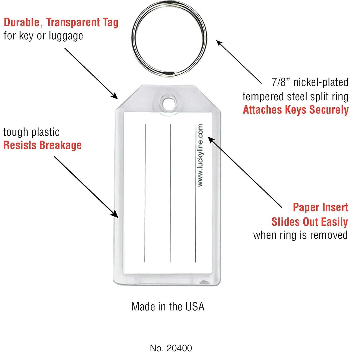 Lucky Line Extra Strength Key Tag with Split Ring; Clear, 2 Pack (20402)