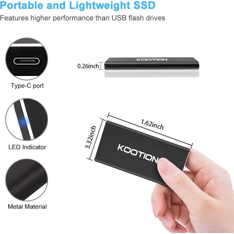 Disco Duro Externo KOOTION SSD 250GB USB 3.1 Alta Velocidad