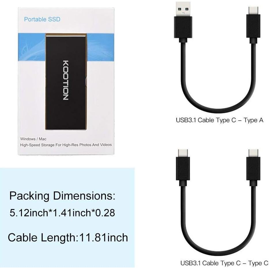 Disco Duro Externo KOOTION SSD 250GB USB 3.1 Alta Velocidad