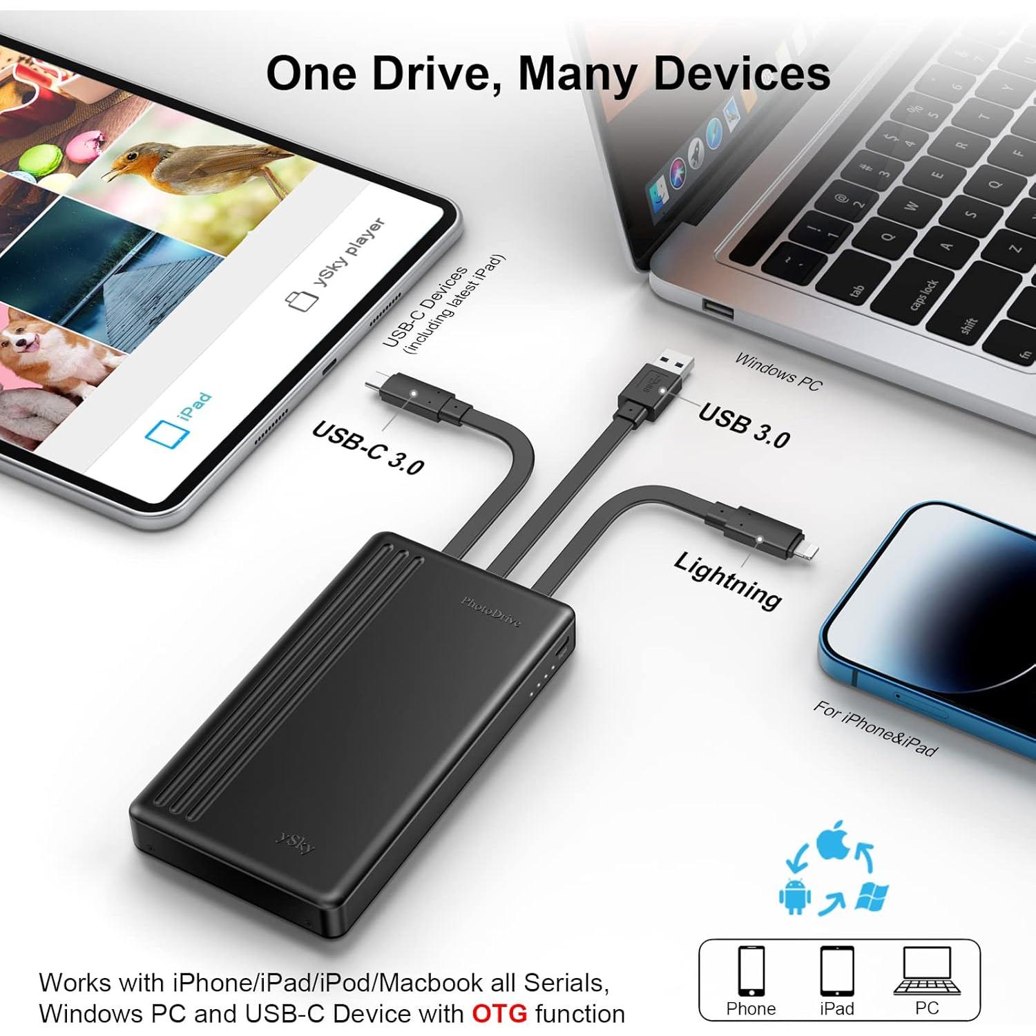 Disco Duro Externo Portátil ySky 1TB MFi para iPhone y PC