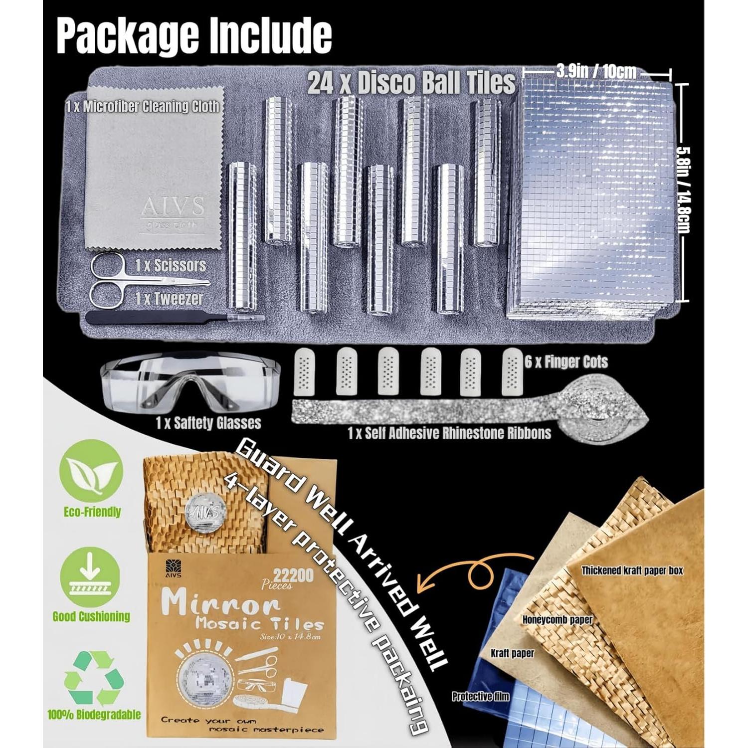 Kit de Mosaico de Espejo AIVS 22200 Piezas 4x4 mm DIY