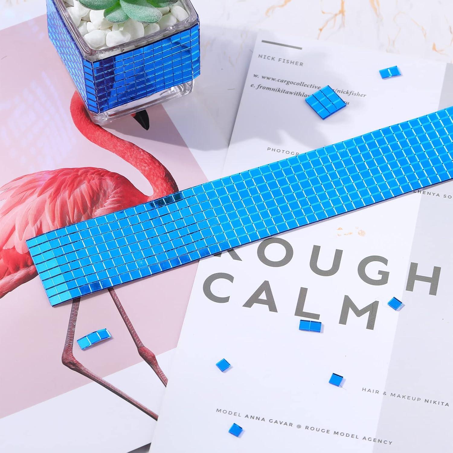 Queekay 4800 Azulejos de Espejo Autoadhesivos 0.5 cm Azul