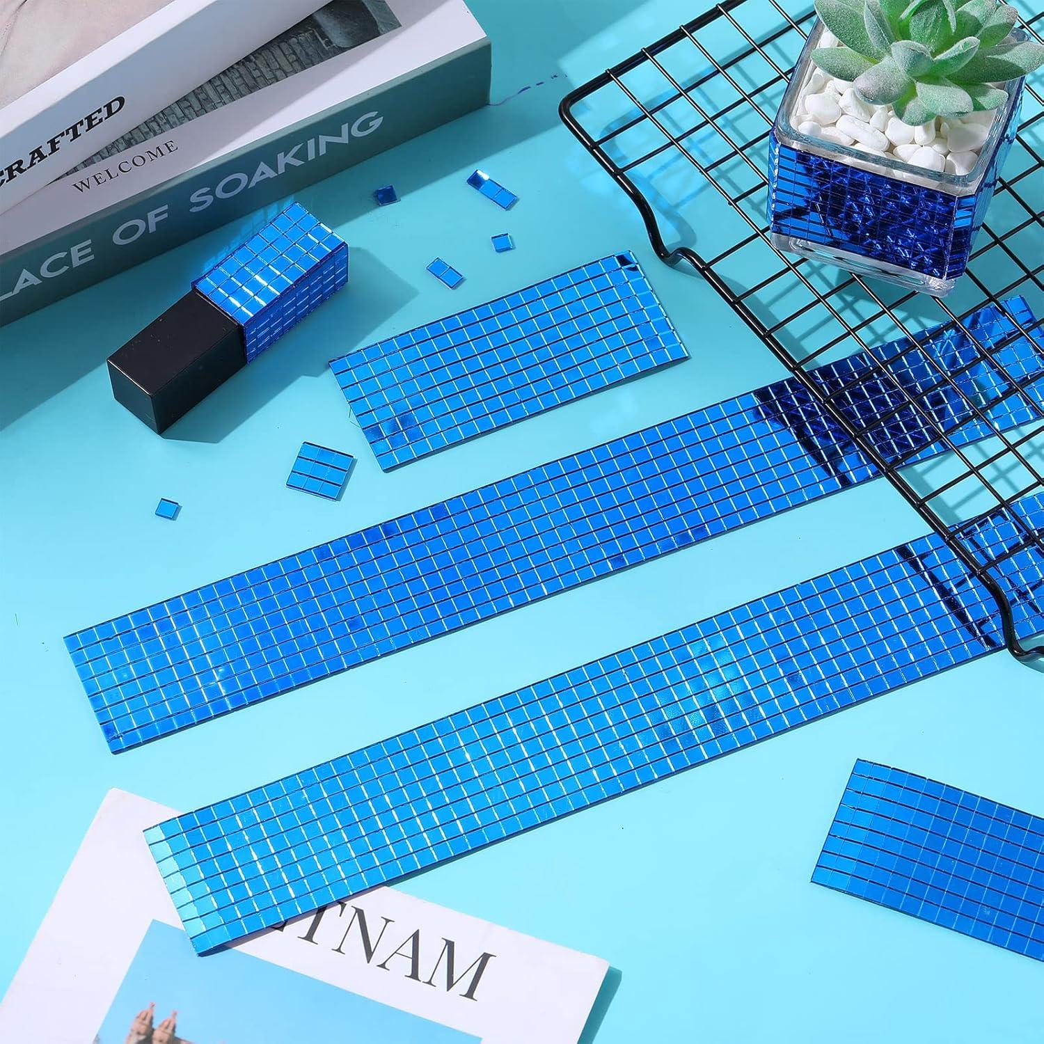 Queekay 4800 Azulejos de Espejo Autoadhesivos 0.5 cm Azul