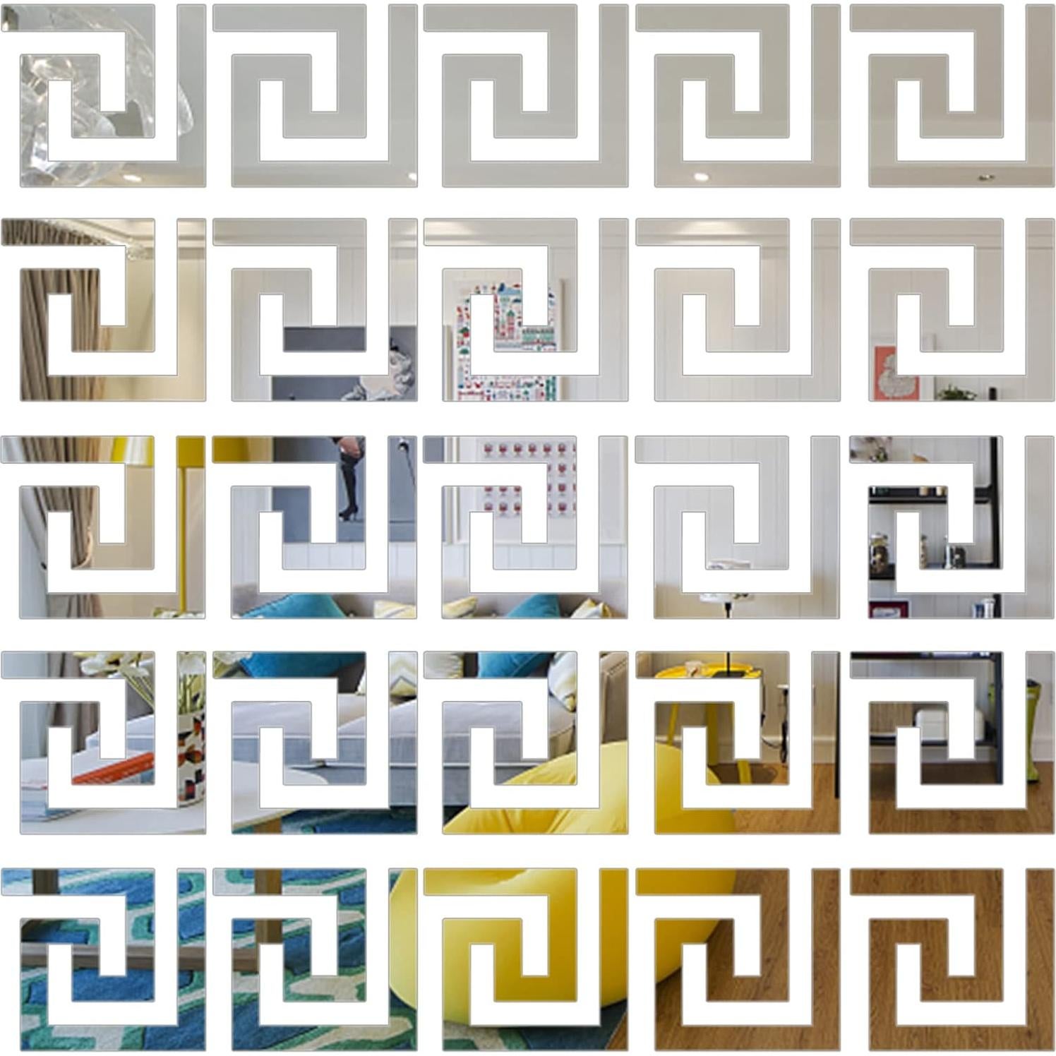 27 Piezas Pegatinas Decorativas de Espejo QUIETART Plata 10x10cm