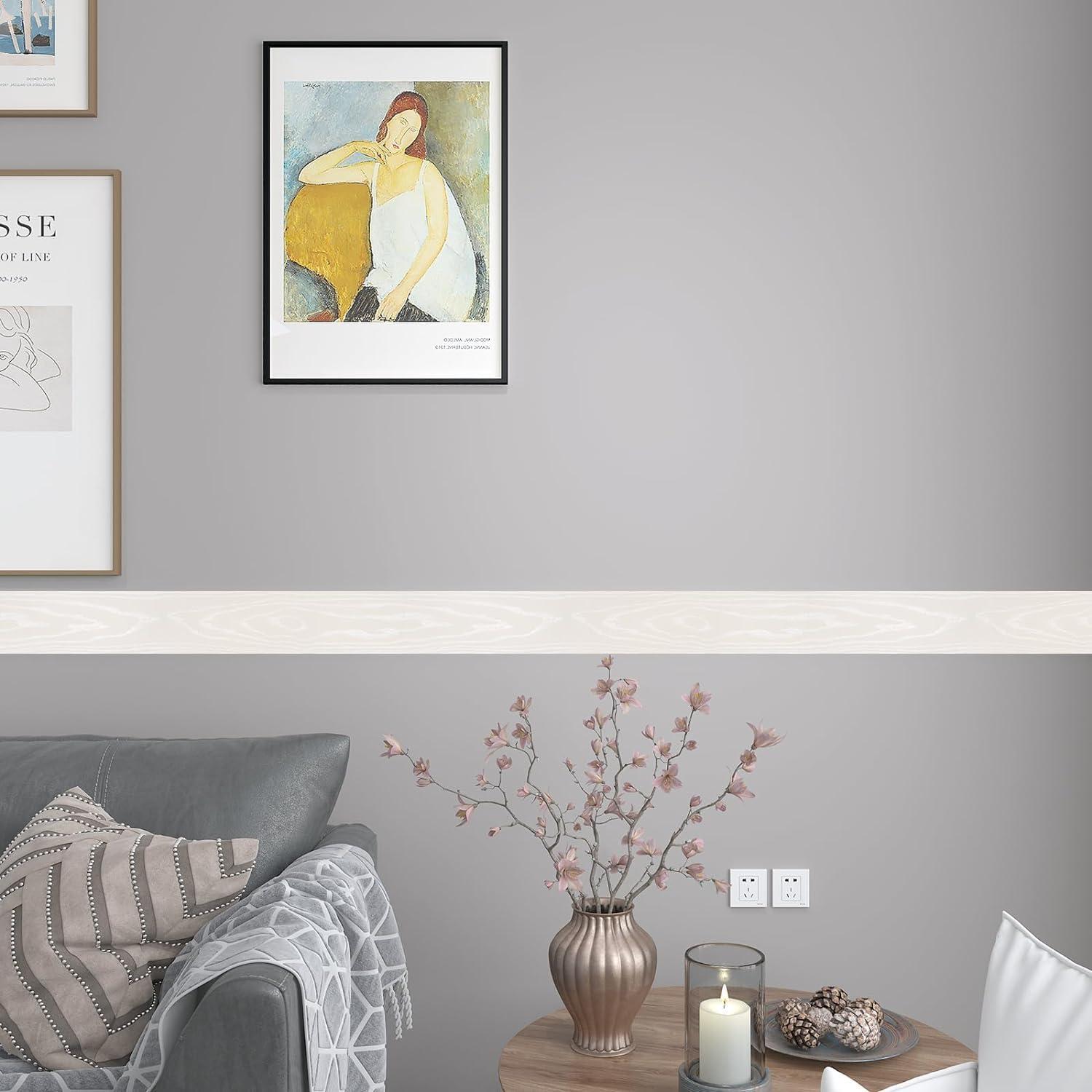 Borde Autoadhesivo de Espejo YENHOME 7.5cm x 6m Blanco Madera