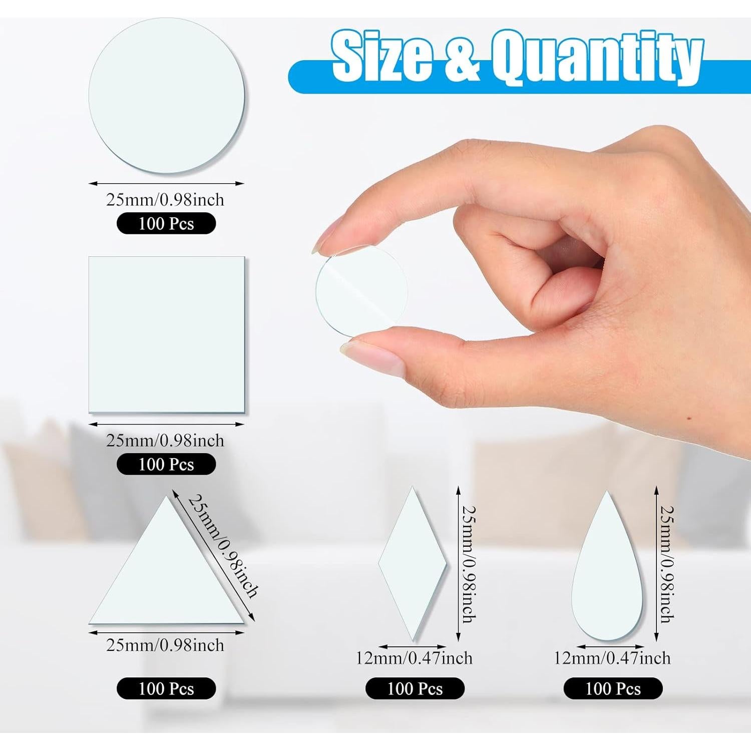 500 Piezas de Espejo Sintuff para Manualidades - 5 Formas