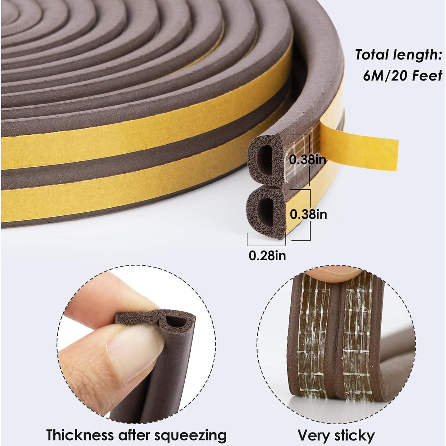 Tira de Sellado para Puertas YOUSHARES 6m Caucho Marrón