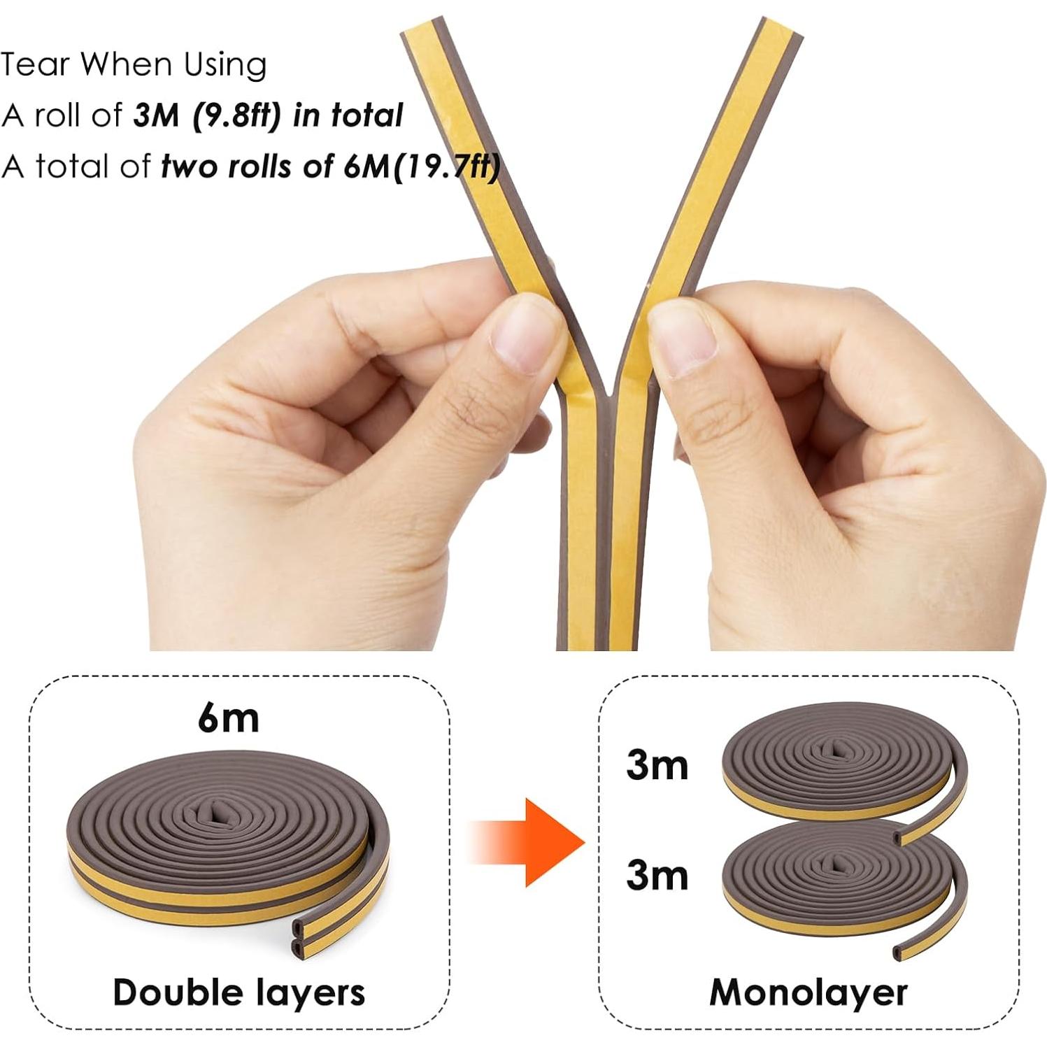 Tira de Sellado para Puertas YOUSHARES 6m Caucho Marrón
