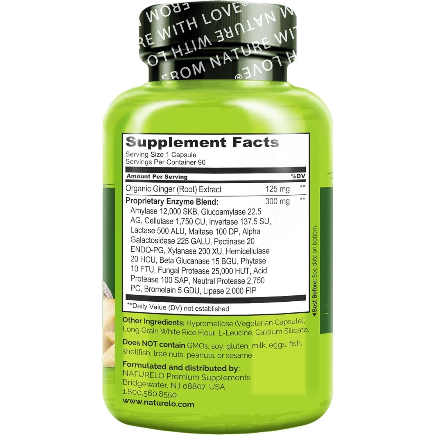 Enzimas Digestivas NATURELO con Jengibre - 90 Cápsulas Veganas